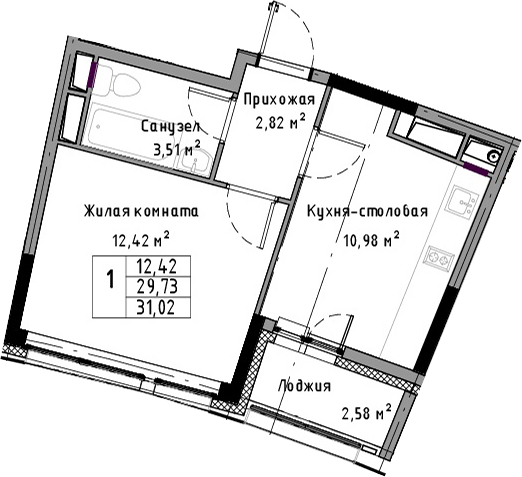 Однокомнатная квартира в : площадь 31.02 м2 , этаж: 13 – купить в Санкт-Петербурге